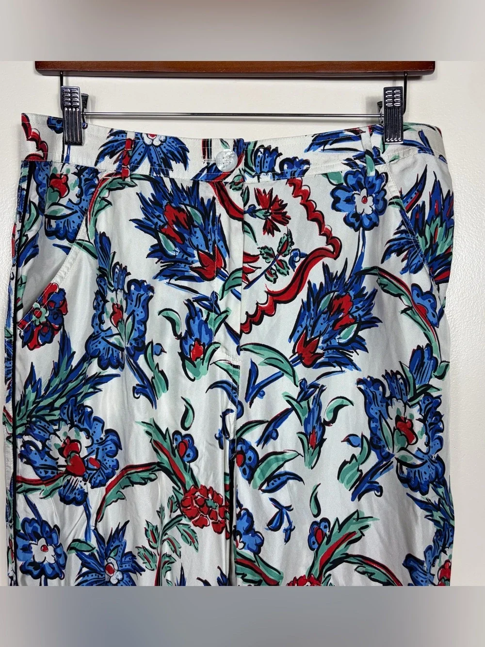 Tory Birch Silk Floral Wide Leg Pants 6 Boho Festival Coastal Shabby Vacation